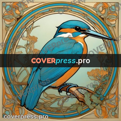 Mucha style poster: kingfisher on a branch