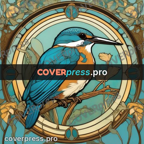 Mucha style poster: kingfisher on a branch