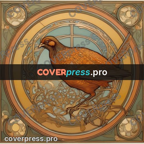 Mucha style poster: pheasant in a round frame