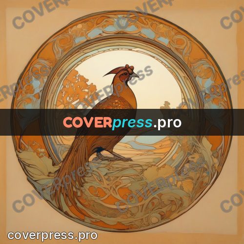 Mucha style poster: pheasant in a round frame