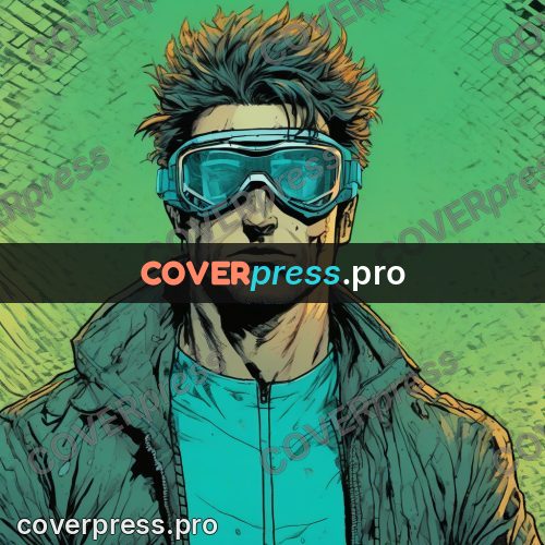 Comic style drawing: man in goggles and a jacket