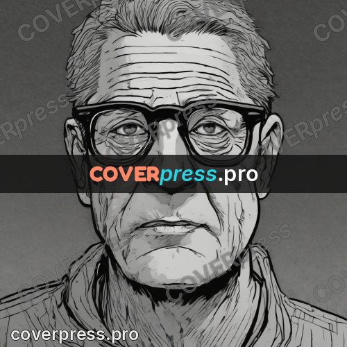 Comic style drawing: elderly man in glasses
