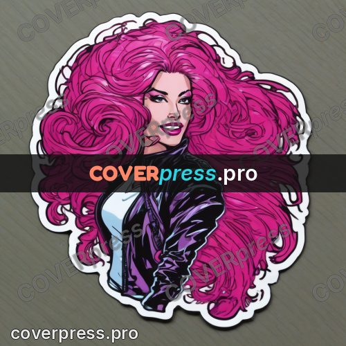 Comic style drawing: woman with pink hair