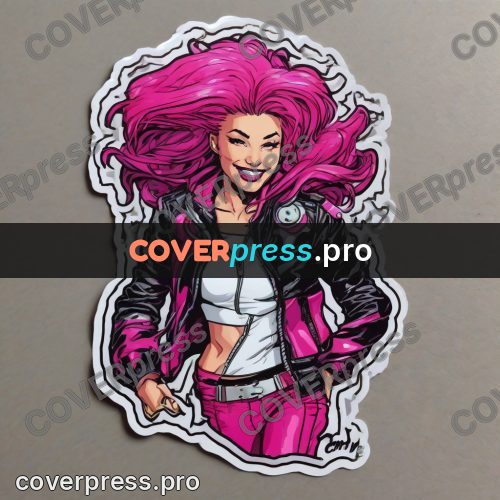 Comic style drawing: woman with pink hair