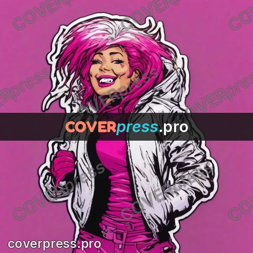 Comic style drawing: woman with pink hair