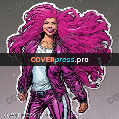 Comic style drawing: woman with pink hair