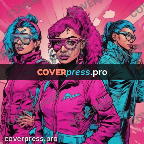 Comic style drawing: woman in glasses with pink hair