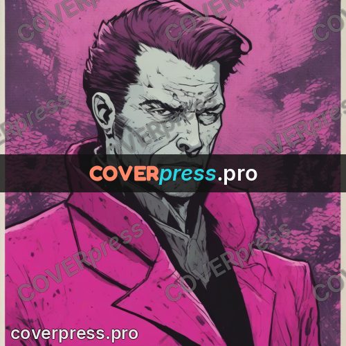 Comic style drawing: pink clothing against a magenta background
