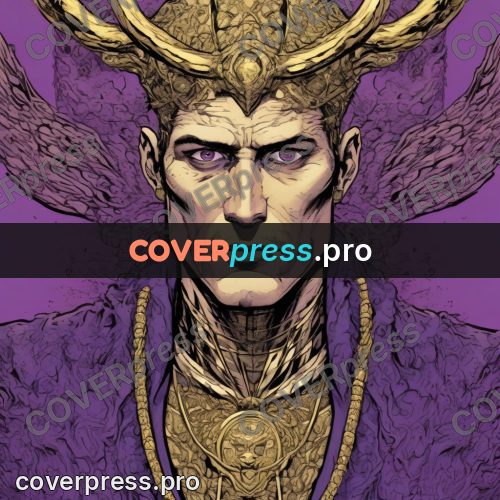 Comic style drawing: man in a horned golden crown