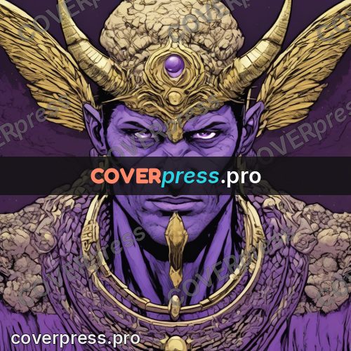 Comic style drawing: man in a horned golden crown