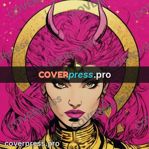 Comic style drawing: horned woman with pink hair