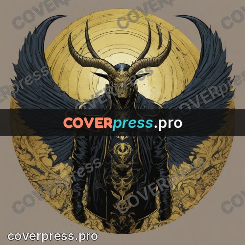 Comic style drawing: horned figure with spread wings