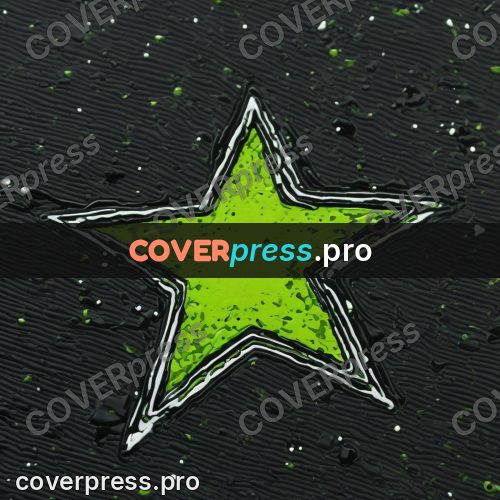 Comic style drawing: green star on dark ground