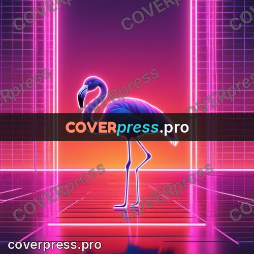 80s neon illustration: flamingo against a sunset