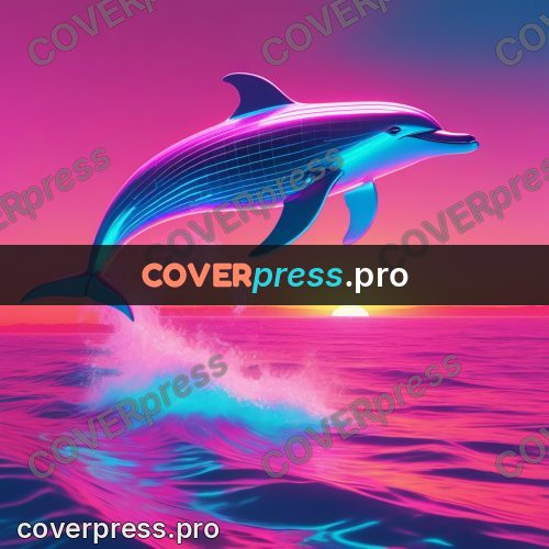 80s neon illustration: dolphin over a wave