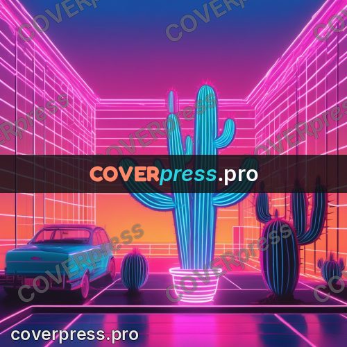 80s neon illustration: glowing cactus on a grid