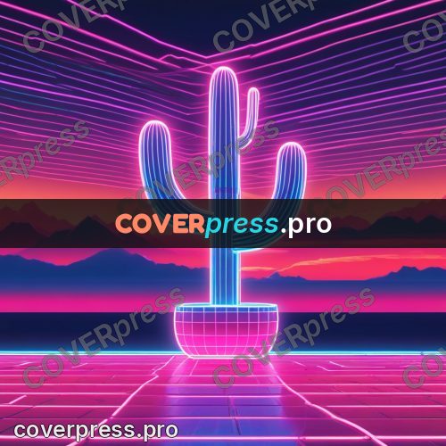 80s neon illustration: glowing cactus on a grid