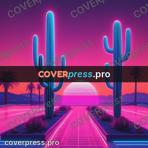 80s neon illustration: glowing cactus on a grid