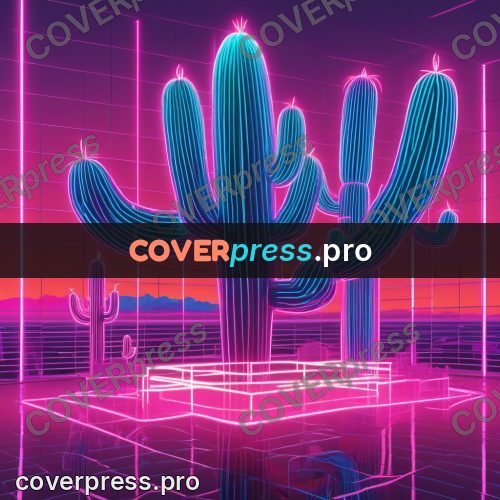 80s neon illustration: glowing cactus on a grid