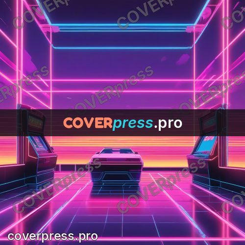 80s neon illustration: hall with glowing walls