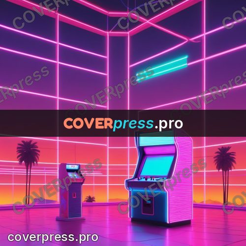 80s neon illustration: hall with glowing walls