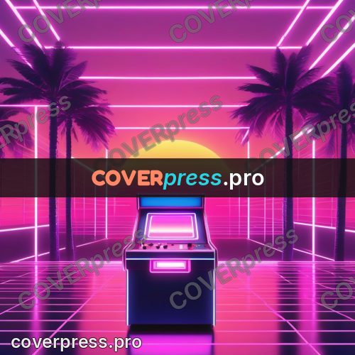80s neon illustration: hall with glowing walls