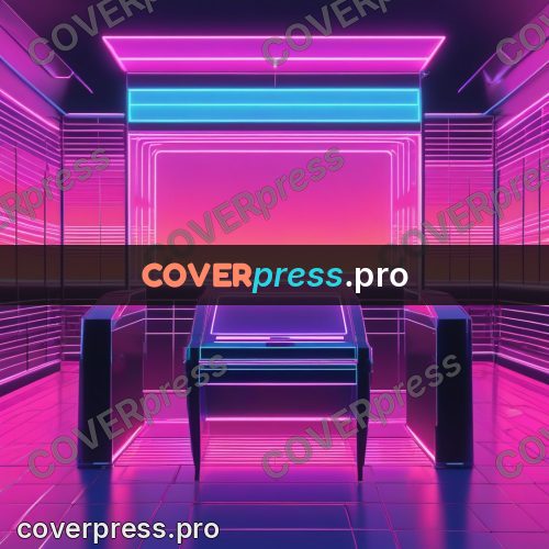 80s neon illustration: hall with glowing walls