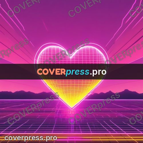 80s neon illustration: glowing heart above a grid