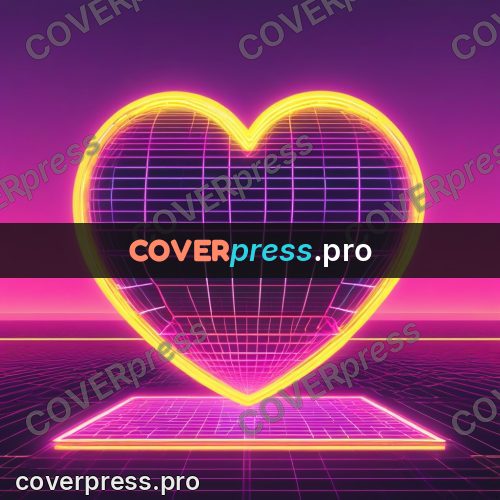80s neon illustration: glowing heart above a grid