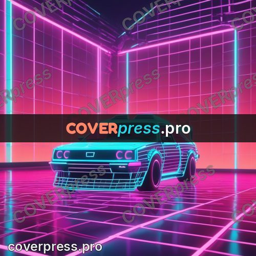 80s neon illustration: object in a glowing hall