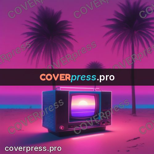 80s neon illustration: retro device under palms