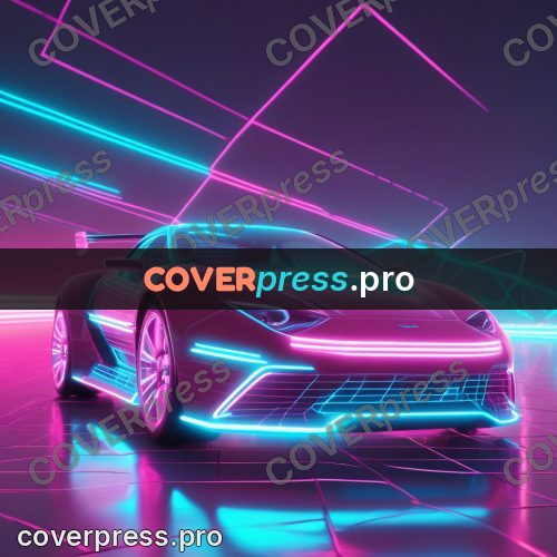 80s neon illustration: sports car on a glowing grid