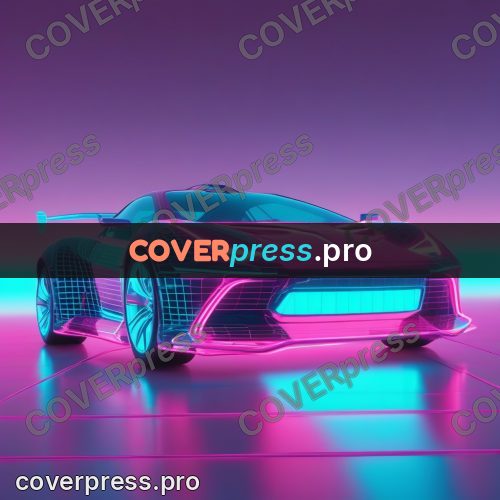 80s neon illustration: sports car on a glowing grid