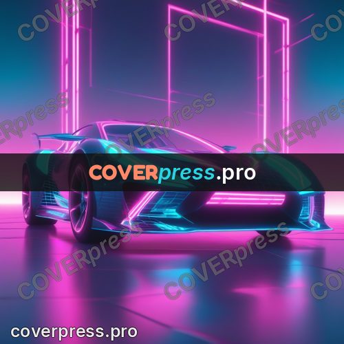 80s neon illustration: sports car on a glowing grid
