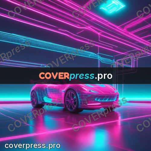80s neon illustration: sports car on a glowing grid