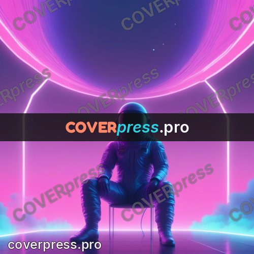 80s neon illustration: astronaut seated by a circle