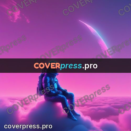 80s neon illustration: astronaut seated by a circle