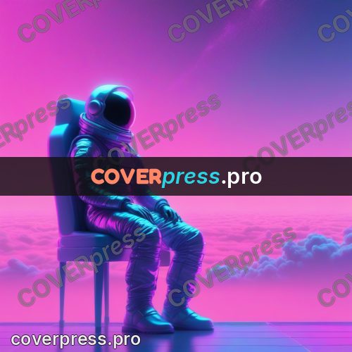 80s neon illustration: astronaut seated by a circle
