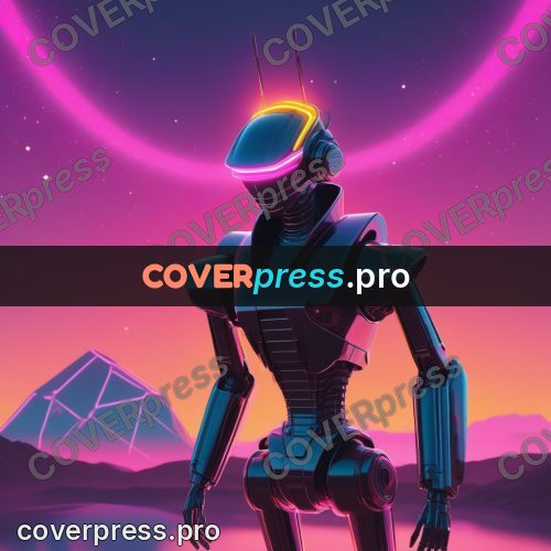 80s neon illustration: robot in a glowing outline