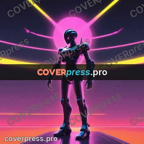 80s neon illustration: robot in a glowing outline