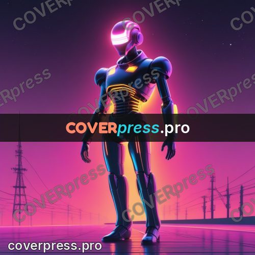 80s neon illustration: robot in a glowing outline