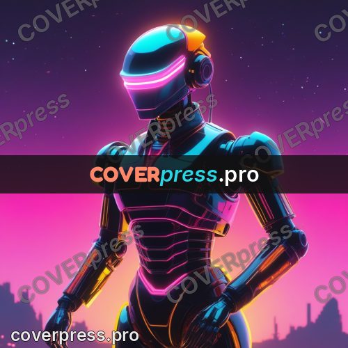 80s neon illustration: robot in a glowing outline
