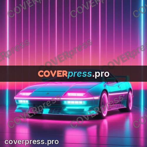 80s neon illustration: pink sports car on a floor
