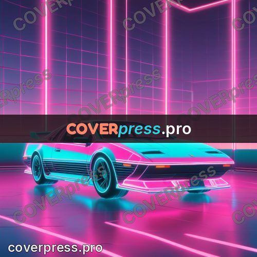 80s neon illustration: retro car with a pink outline