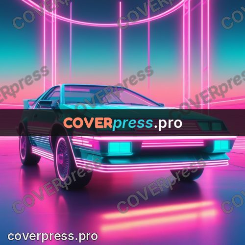 80s neon illustration: retro car with a pink outline