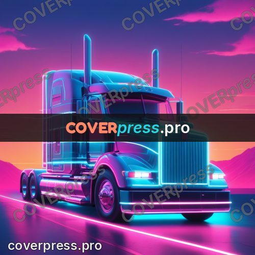 80s neon illustration: glowing truck on the road
