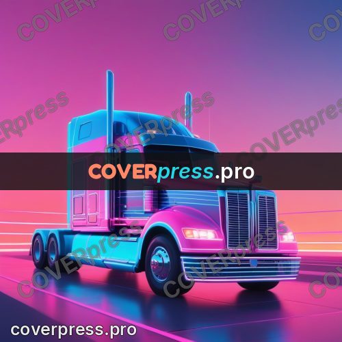 80s neon illustration: glowing truck on the road