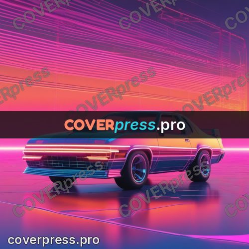 80s neon illustration: low coupe at sunset
