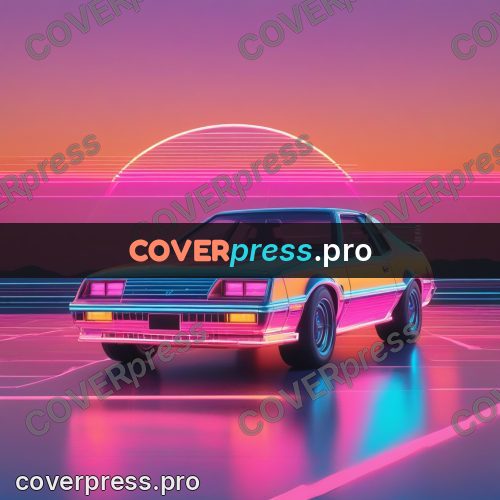 80s neon illustration: low coupe at sunset