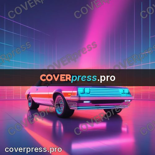 80s neon illustration: low coupe at sunset